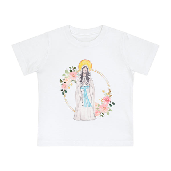 Catholic Baby Clothes: Our Lady of Lourdes Floral Baby T-Shirt