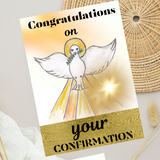 Catholic Confirmation Card for Adults and Kids-Dove Open Wing (Blank Inside)