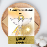 Catholic Baptism Card for Adults and Kids-Dove Open Wing (Blank Inside)