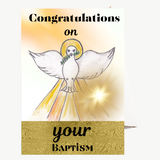 Catholic Baptism Card for Adults and Kids-Dove Open Wing (Blank Inside)