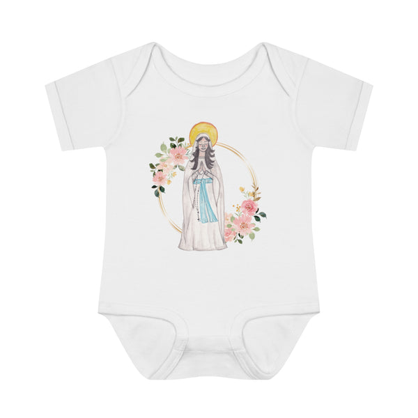 Catholic Baby Clothes: Our Lady of Lourdes Floral Infant Baby Rib Bodysuit