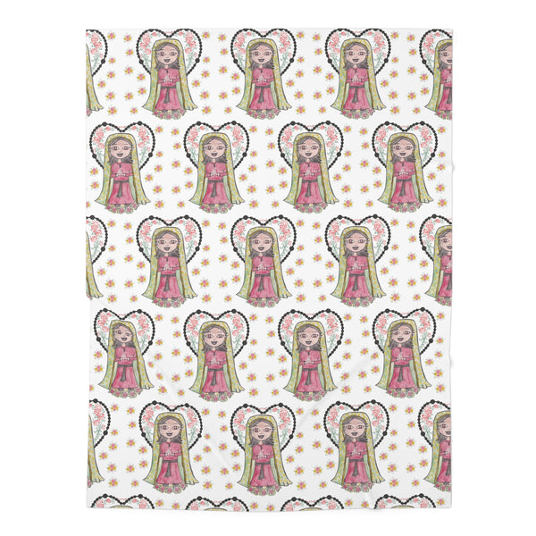Catholic Baby Swaddle Blanket: Our Lady of Guadalupe With Heart Shaped Rosary