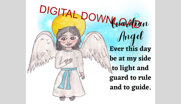 INSTANT DOWNLOAD Guardian Angel Prayer, Angel of God Prayer, Catholic Nursery Art - 8x10