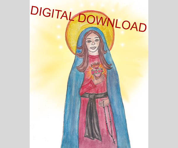INSTANT DOWNLOAD Immaculate Heart of Mary Art Print - 8x10 Print