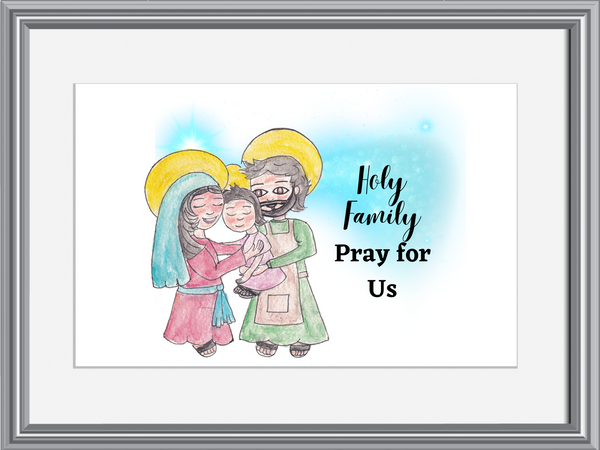 Holy Family Catholic Baby Nursey Decor Wall Art for Baby Room Watercolor Print